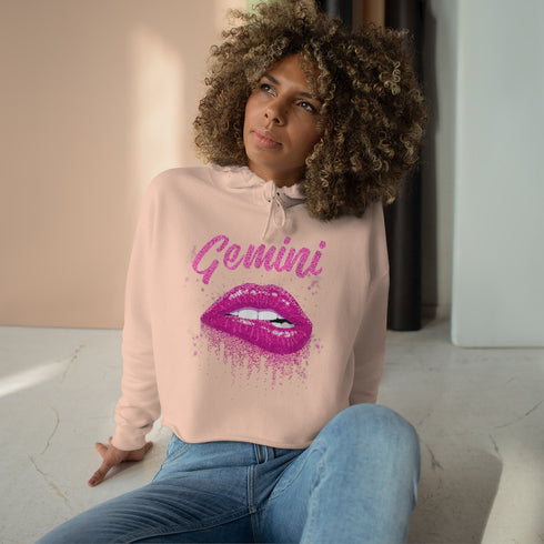 Gemini Glitter Lips Crop Hoodie