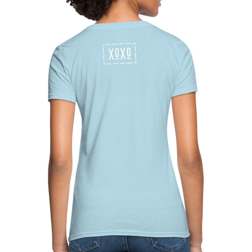 XOXO Womens Classic White Bordered Style Graphic Text T-Shirt